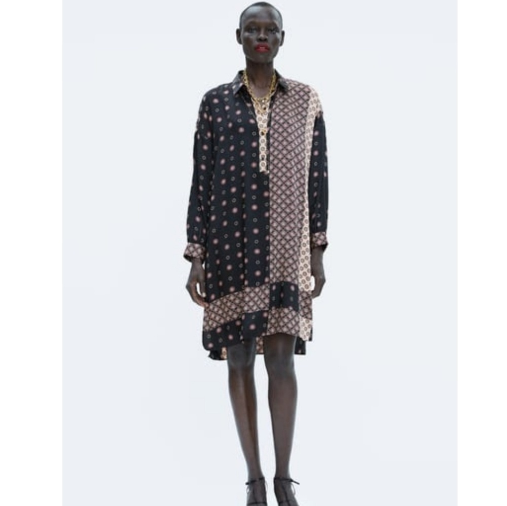 Patchwork printed oversized blouse